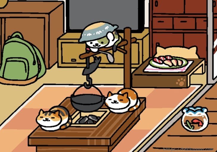 なべねこさんが囲炉裏に来たよ