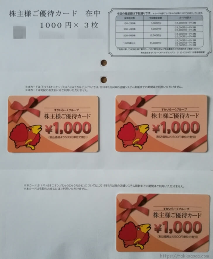 すかいらーくHDから株主優待券が来た～！ガスト等で使える3000円分の株主優待カードです。 – takkaaaaaの日記